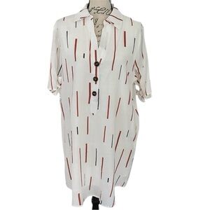 Lush White Dress with Collar Tie Sleeves Red White & Dark Navy Women Size Large